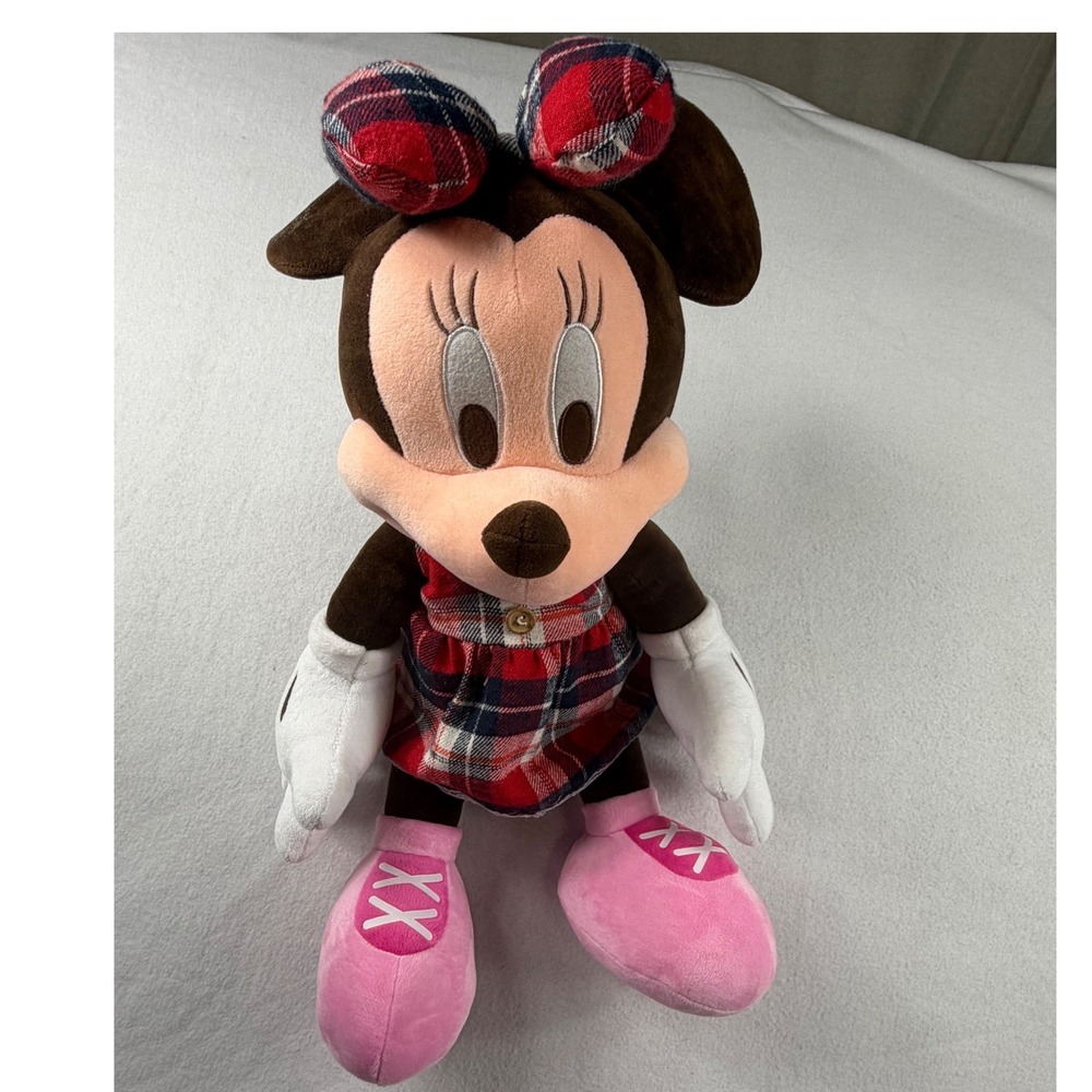 Disney Minnie Mouse Plush Red Plaid Dress Bow Pink Shoes Cottagecore 21 Inch